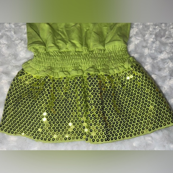 Microbe Italian Brand Girls Sleeveless Ruched Waist Green Sequin Dress - Picture 5 of 9